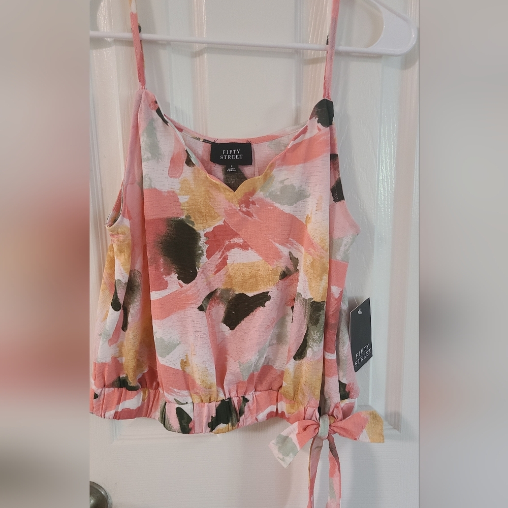 Pink and Orange Sleeveless Camisole with Tie Front